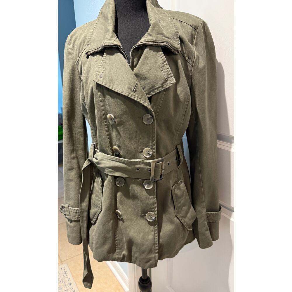 Kenneth Cole Reaction Army Green Military Style Jacket Belt Pockets Sz M | EUC